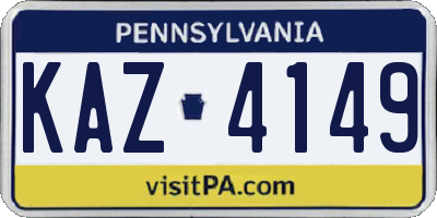 PA license plate KAZ4149