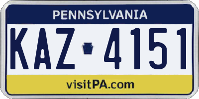 PA license plate KAZ4151