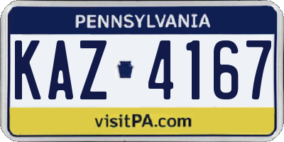 PA license plate KAZ4167