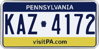 PA license plate KAZ4172