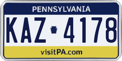 PA license plate KAZ4178