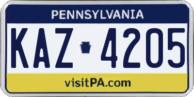 PA license plate KAZ4205