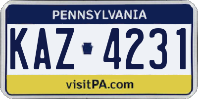 PA license plate KAZ4231