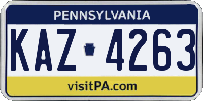 PA license plate KAZ4263
