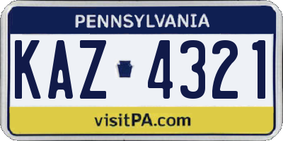 PA license plate KAZ4321