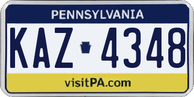 PA license plate KAZ4348