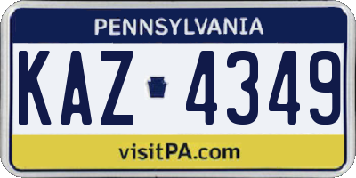 PA license plate KAZ4349