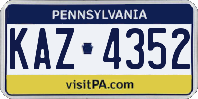 PA license plate KAZ4352