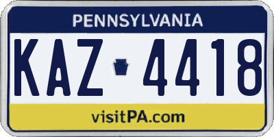 PA license plate KAZ4418