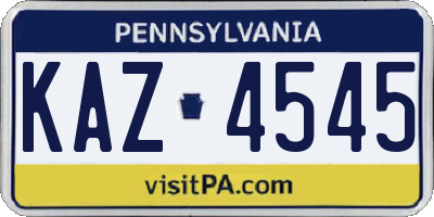 PA license plate KAZ4545