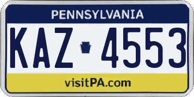 PA license plate KAZ4553