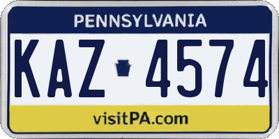 PA license plate KAZ4574
