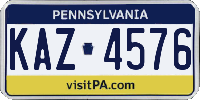 PA license plate KAZ4576