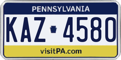 PA license plate KAZ4580
