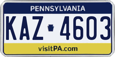 PA license plate KAZ4603
