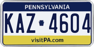 PA license plate KAZ4604