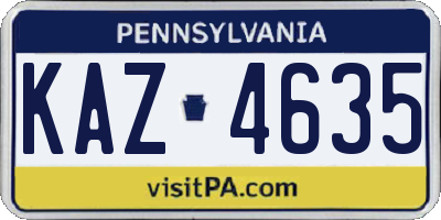 PA license plate KAZ4635