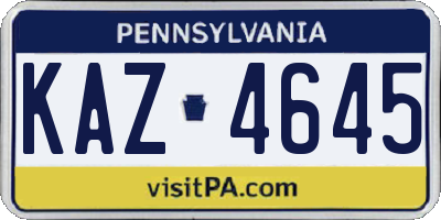 PA license plate KAZ4645