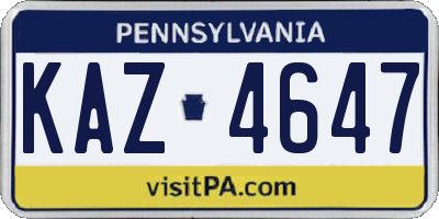 PA license plate KAZ4647