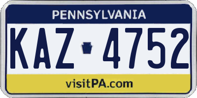 PA license plate KAZ4752