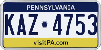 PA license plate KAZ4753