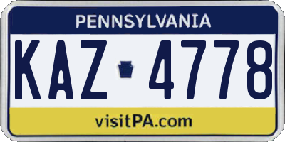 PA license plate KAZ4778