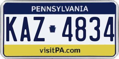 PA license plate KAZ4834
