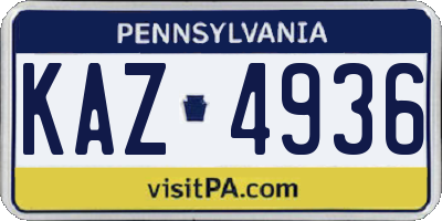 PA license plate KAZ4936
