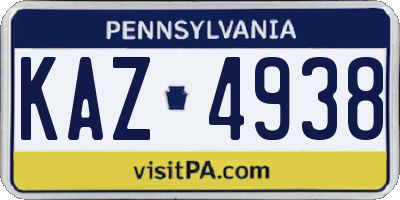 PA license plate KAZ4938