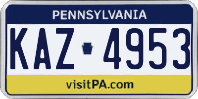 PA license plate KAZ4953