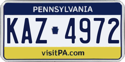 PA license plate KAZ4972