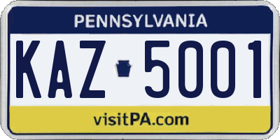PA license plate KAZ5001