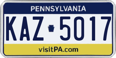 PA license plate KAZ5017