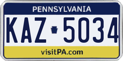 PA license plate KAZ5034