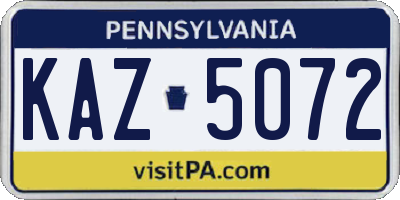 PA license plate KAZ5072