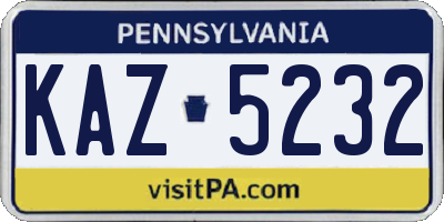 PA license plate KAZ5232