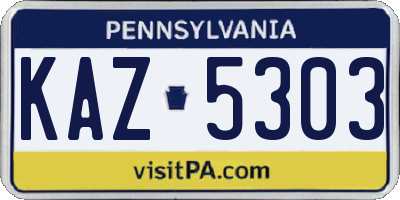 PA license plate KAZ5303
