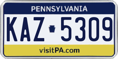 PA license plate KAZ5309