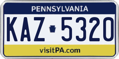 PA license plate KAZ5320