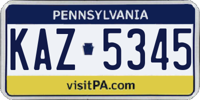 PA license plate KAZ5345