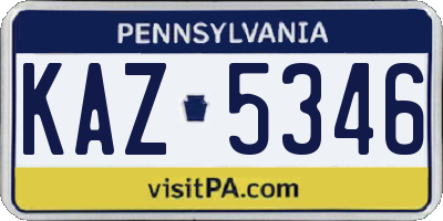 PA license plate KAZ5346