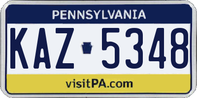 PA license plate KAZ5348