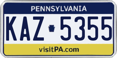 PA license plate KAZ5355