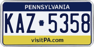 PA license plate KAZ5358