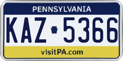 PA license plate KAZ5366