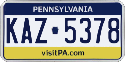 PA license plate KAZ5378