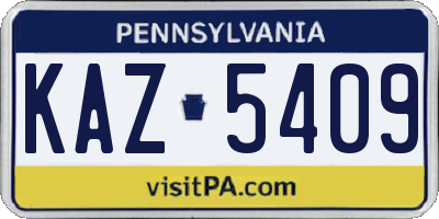 PA license plate KAZ5409