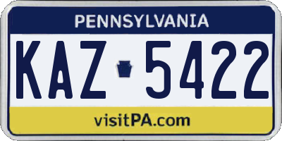 PA license plate KAZ5422