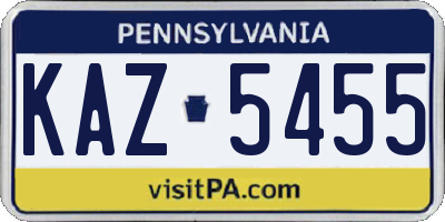 PA license plate KAZ5455