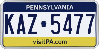 PA license plate KAZ5477
